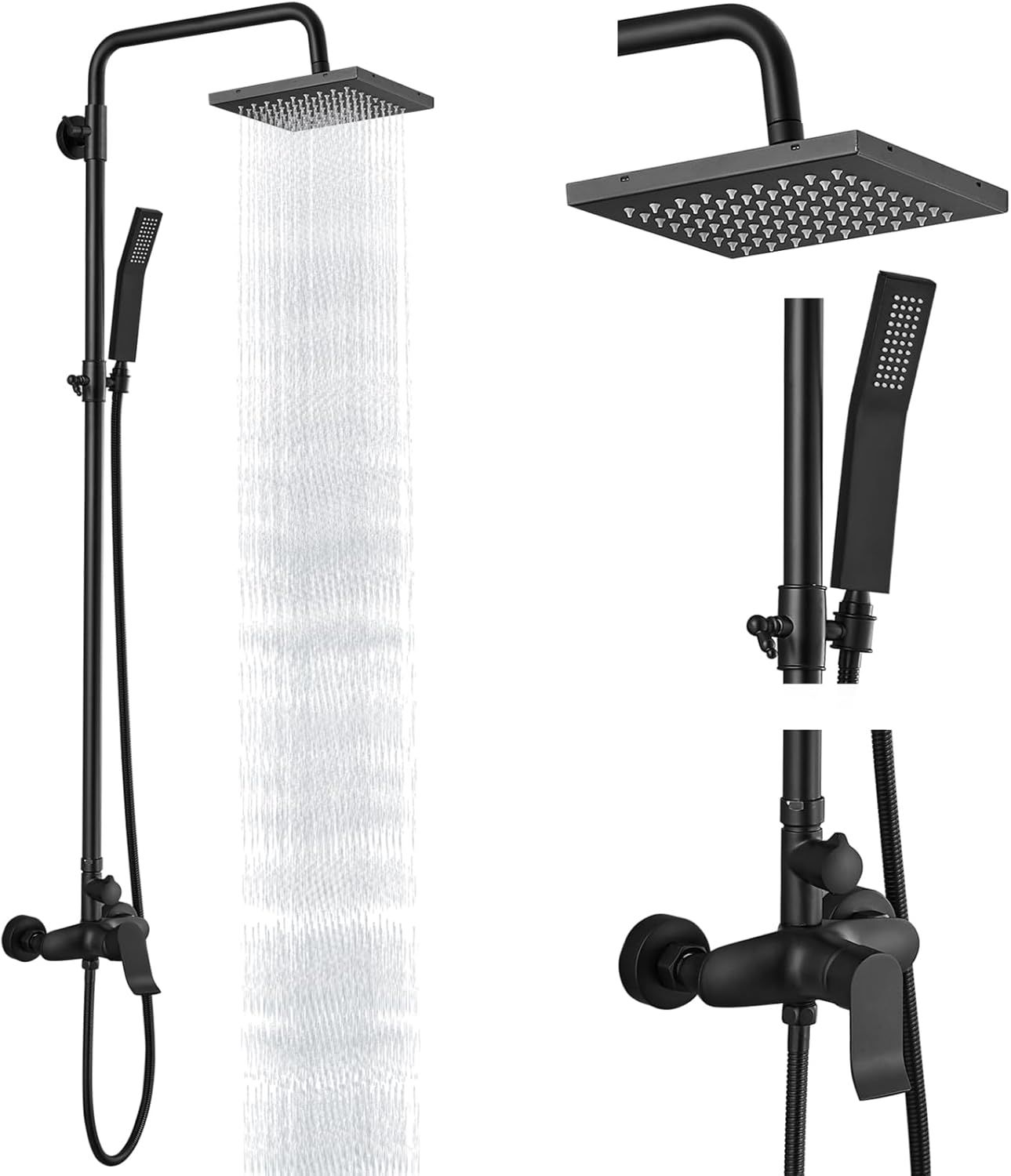 Matte Black Adjustable Brass Rain Shower System with Handheld