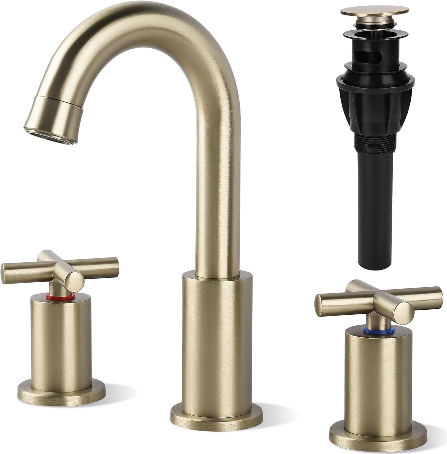 Brushed Gold Stainless Steel 8-Inch Widespread Bathroom Faucet