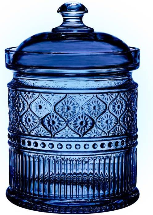 Claro Small Blue Geometric Glass Canister