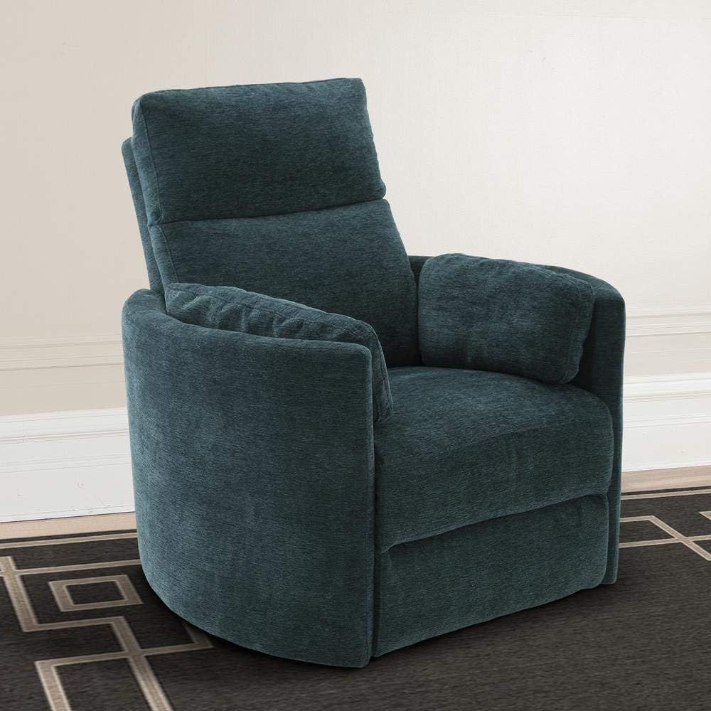 Contemporary Peacock Blue Leather Swivel Recliner Chair