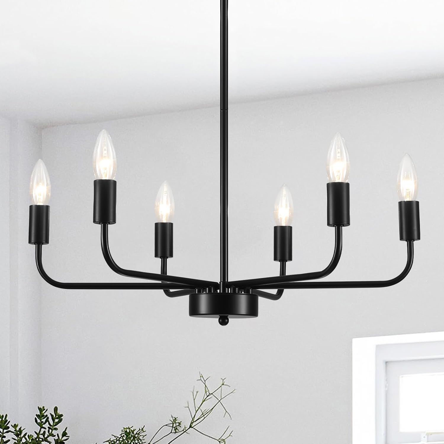 Askrlessi Matte Black 6-Light Adjustable Iron Candle Chandelier