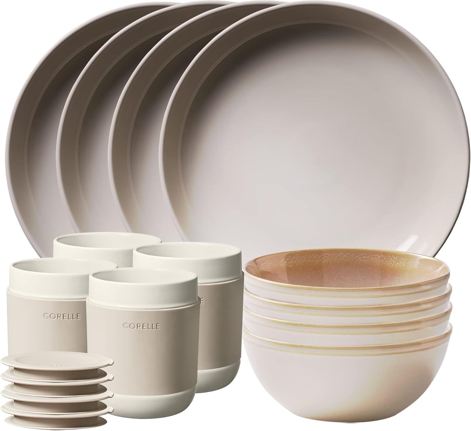 Oatmeal Ceramic 16-Piece Outdoor Dinnerware Set