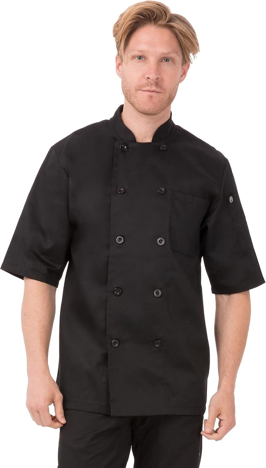 Men's Black Short Sleeve Button Chef Coat