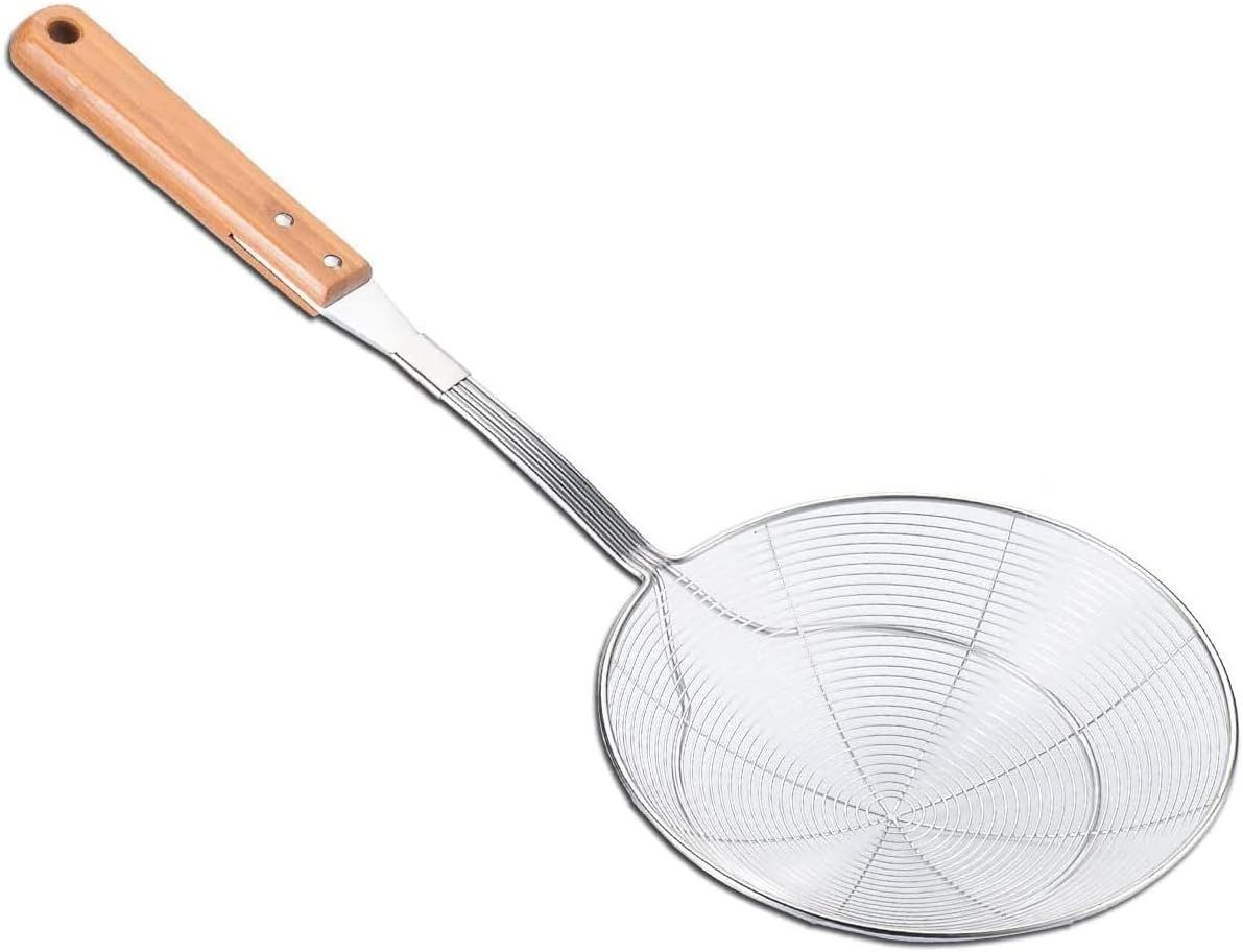 Large Stainless Steel Mesh Skimmer with Bamboo Handle