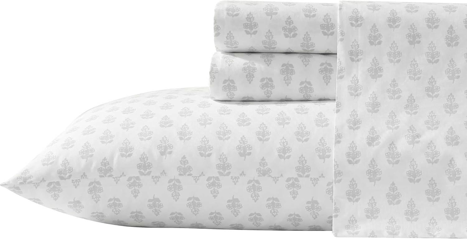 Francesca Grey Floral Cotton Percale Twin Sheet Set