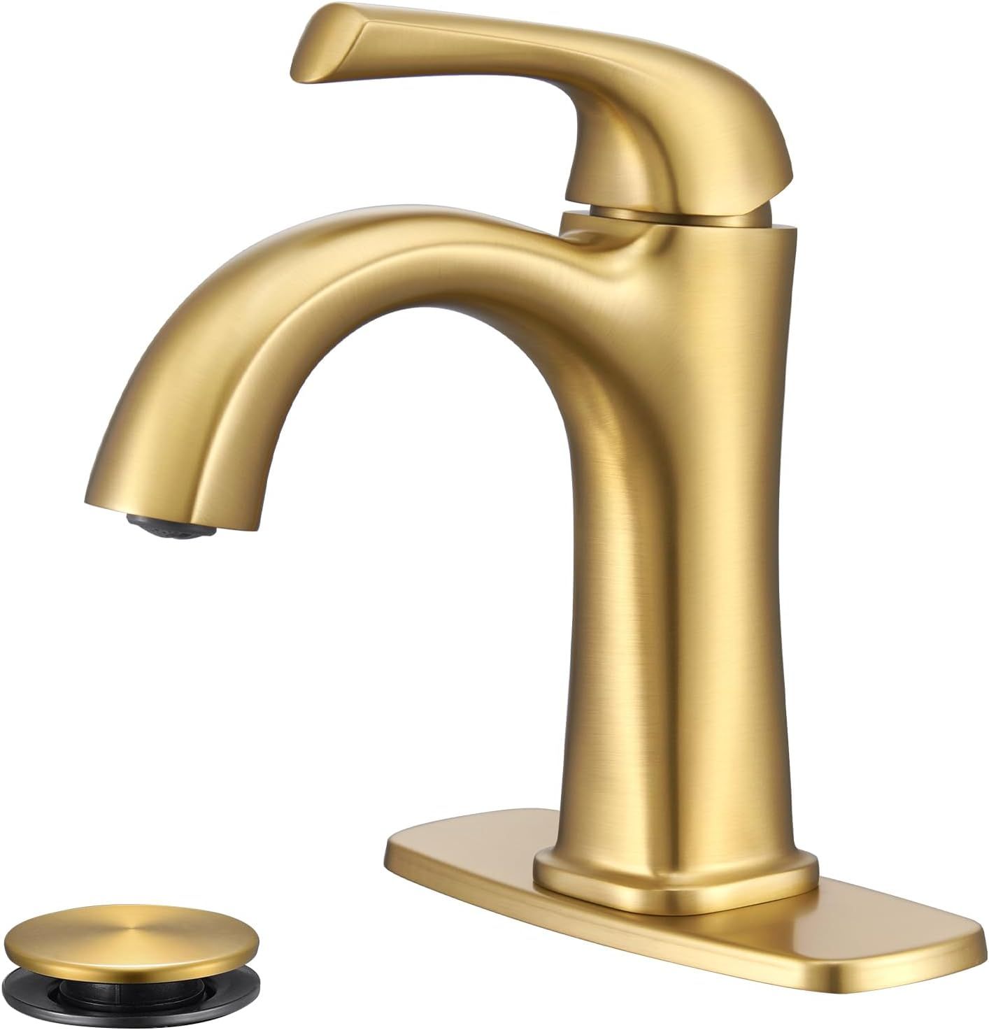 Reidville Brushed Gold Single Handle Bathroom Faucet with Deck Plate