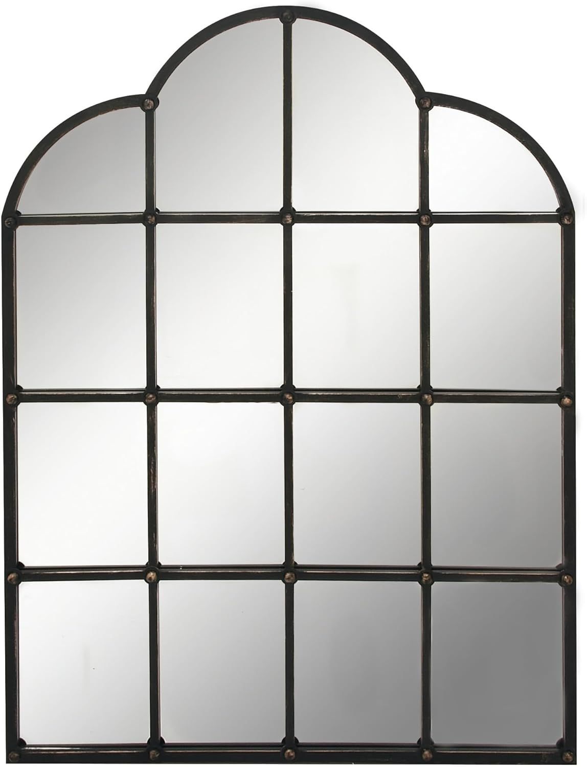 Arched Black Metal Window Pane Wall Mirror