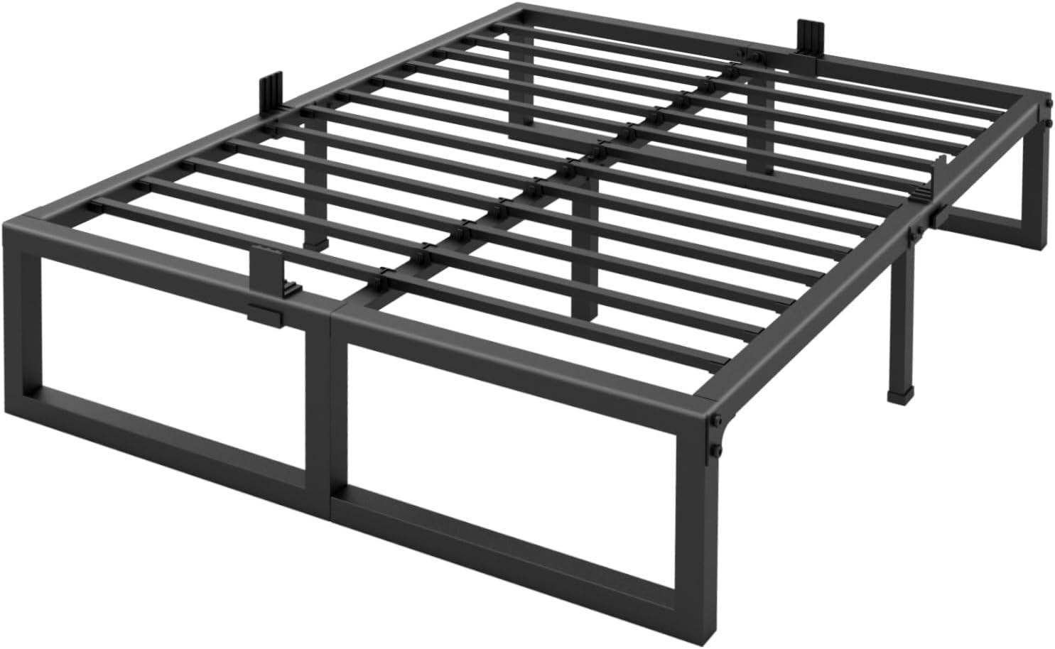 Full Size Matte Black Metal Bed Frame with Slats