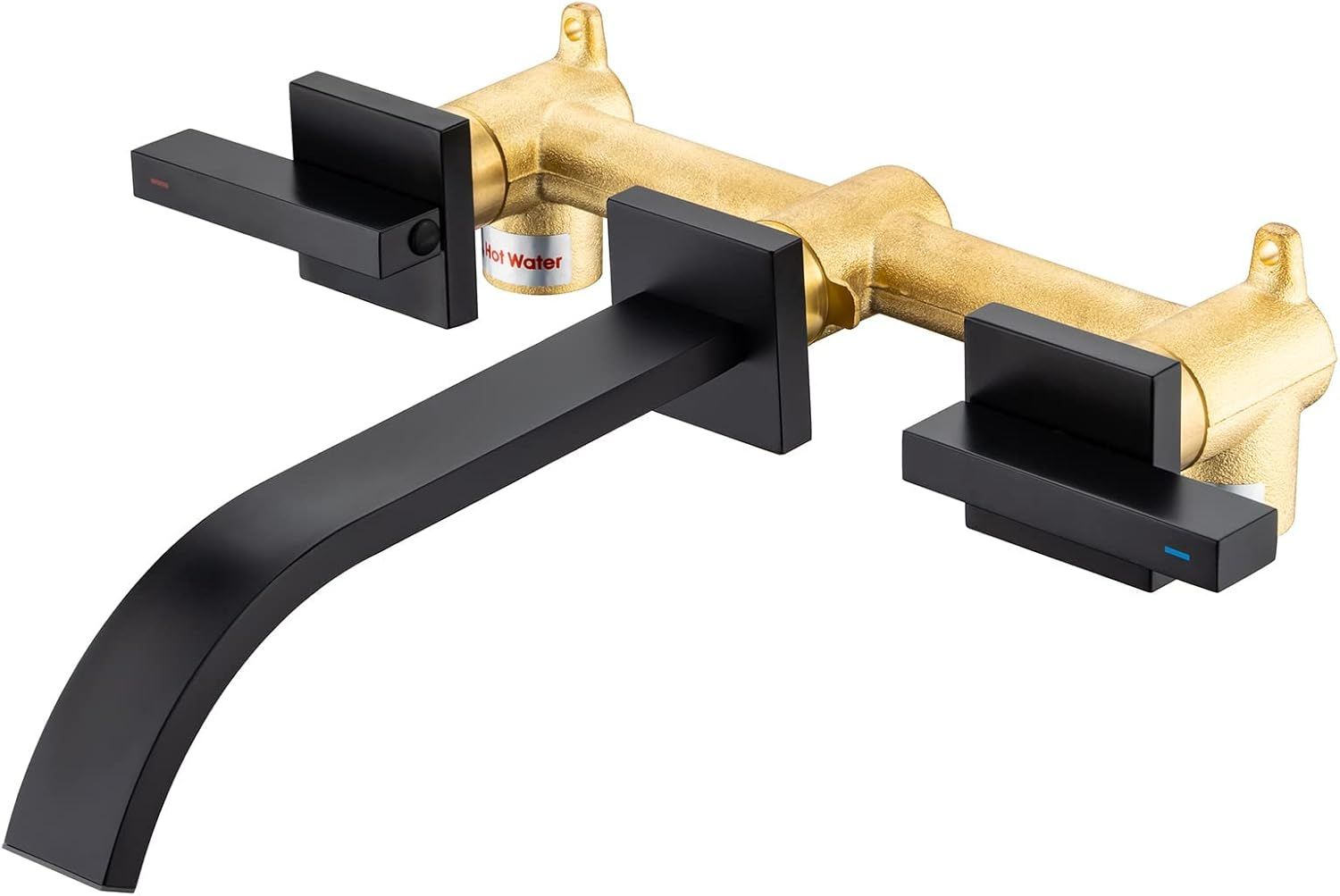 Matte Black Brass Wall-Mounted Double Handle Faucet