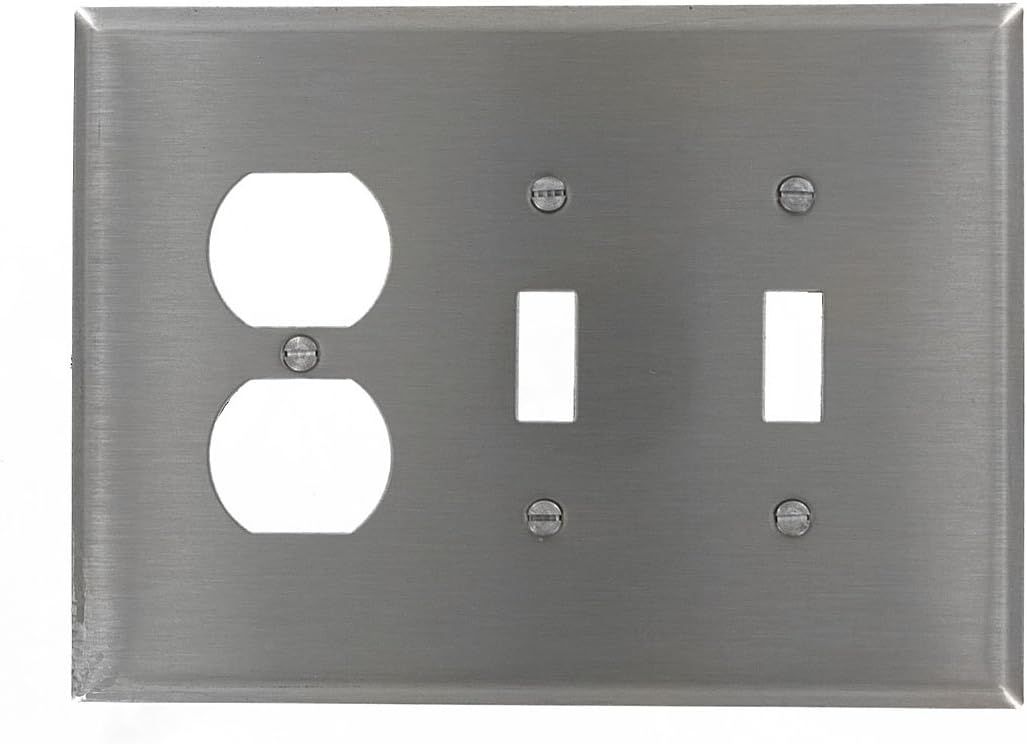 Oversized Stainless Steel 3-Gang Wall Plate with 2 Toggle and 1 Duplex