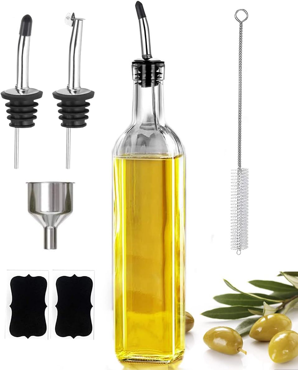 17oz Clear Glass Olive Oil Dispenser Bottle with Stainless Steel Pourers