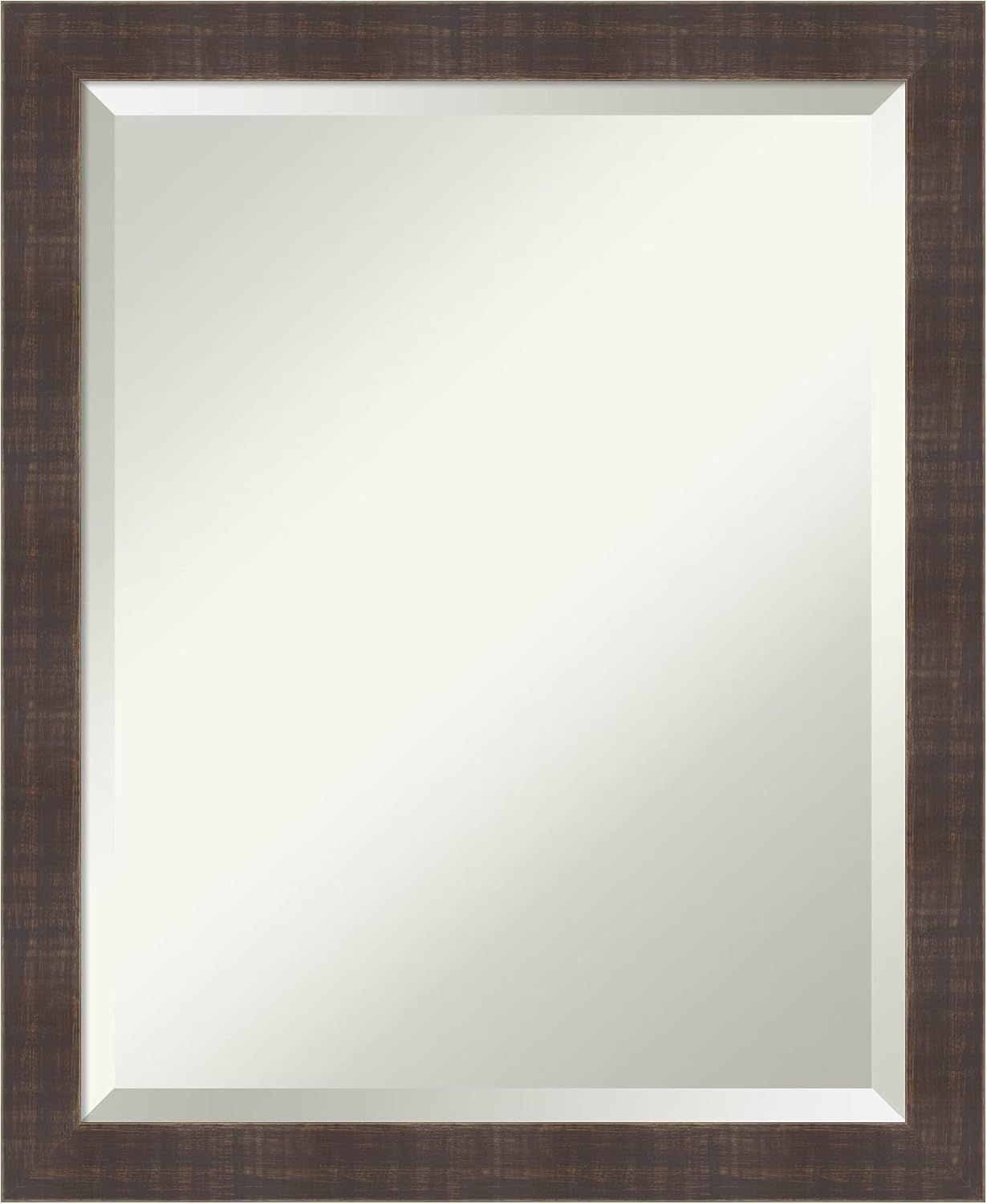 Whiskey Brown Rustic Wood Beveled Bathroom Vanity Mirror