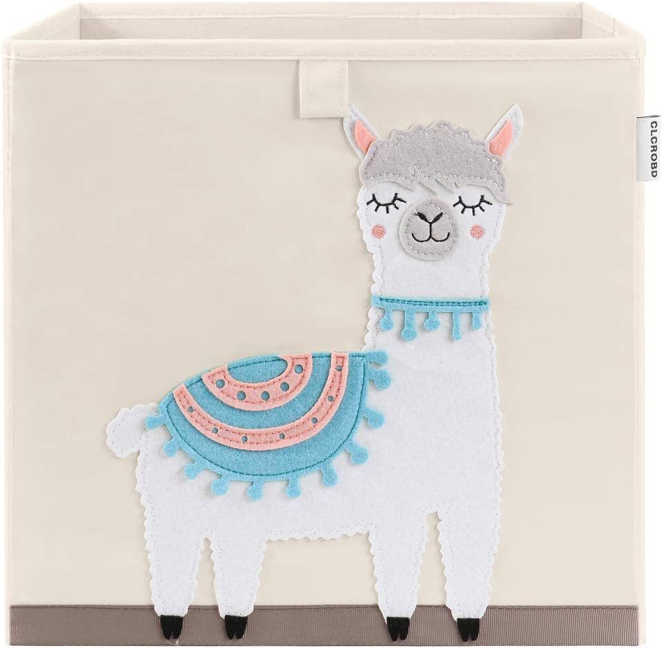 Llama Themed Beige Fabric Foldable Storage Bin for Kids