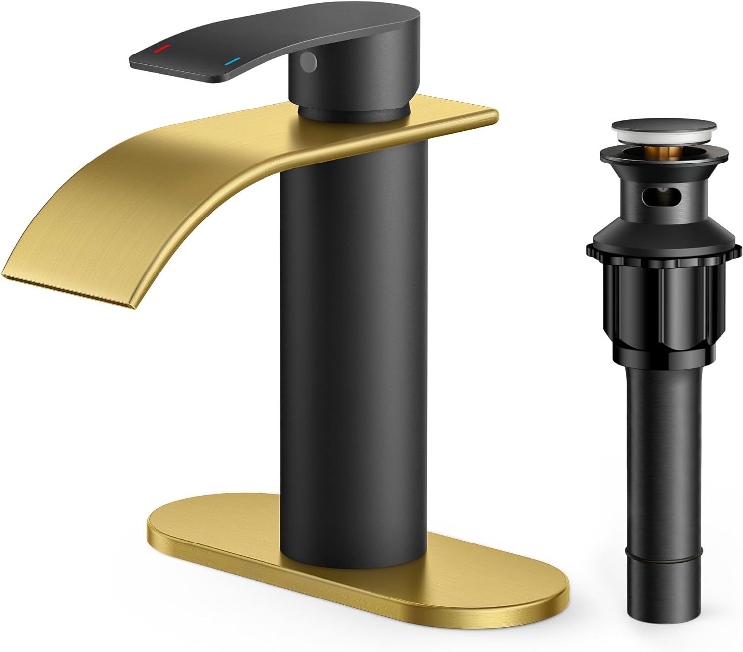 Black and Brushed Gold Stainless Steel Single Handle Bathroom Faucet