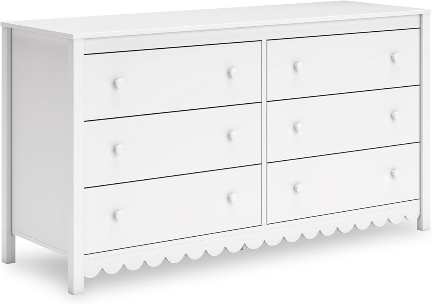 White Transitional 6-Drawer Scalloped Dresser