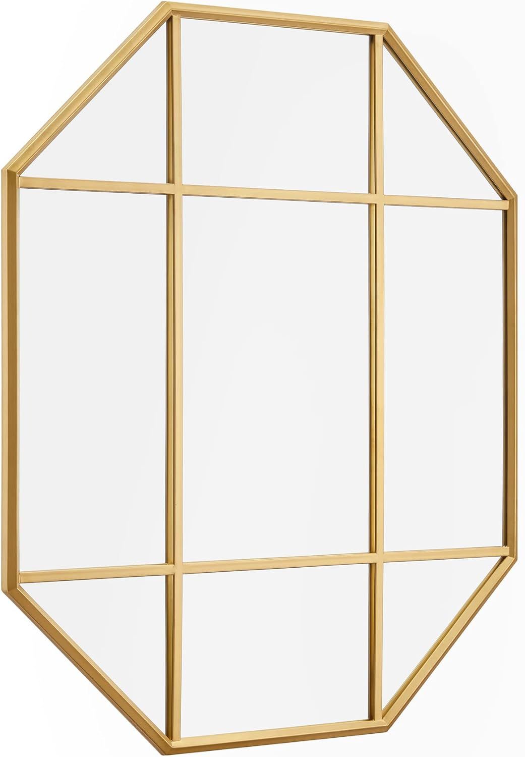 Gold Metal and Glass Windowpane Wall Mirror