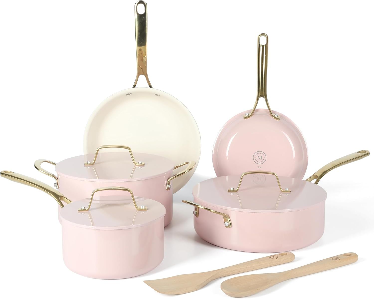 Pink and Gold Nonstick Enamel Aluminum Cookware Set, 10-Piece