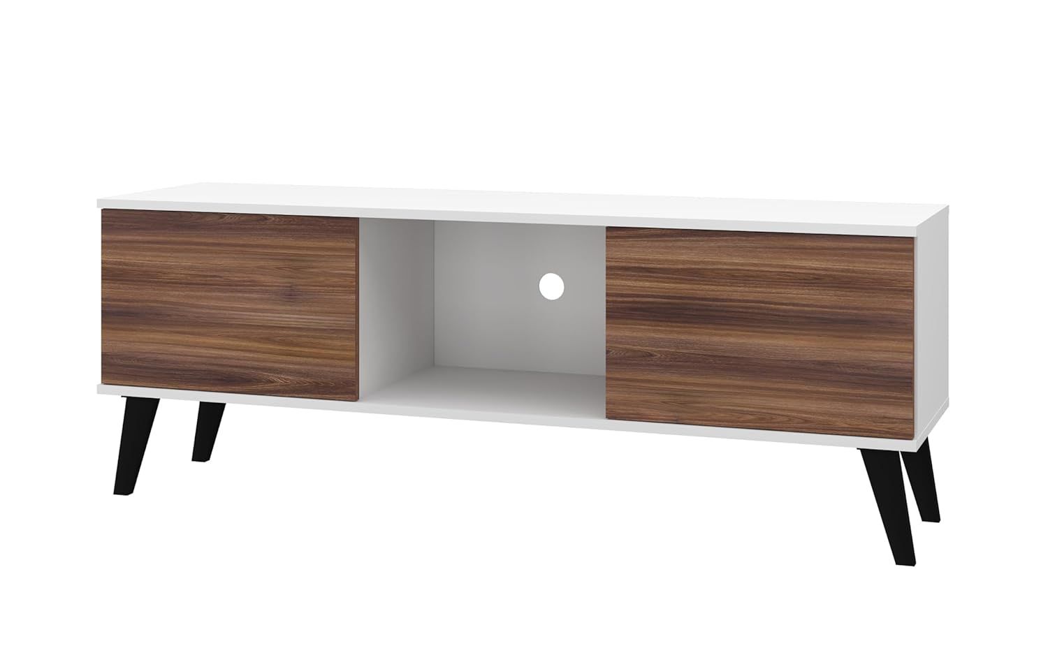 Nut Brown Mid-Century Modern TV Stand with Cabinet
