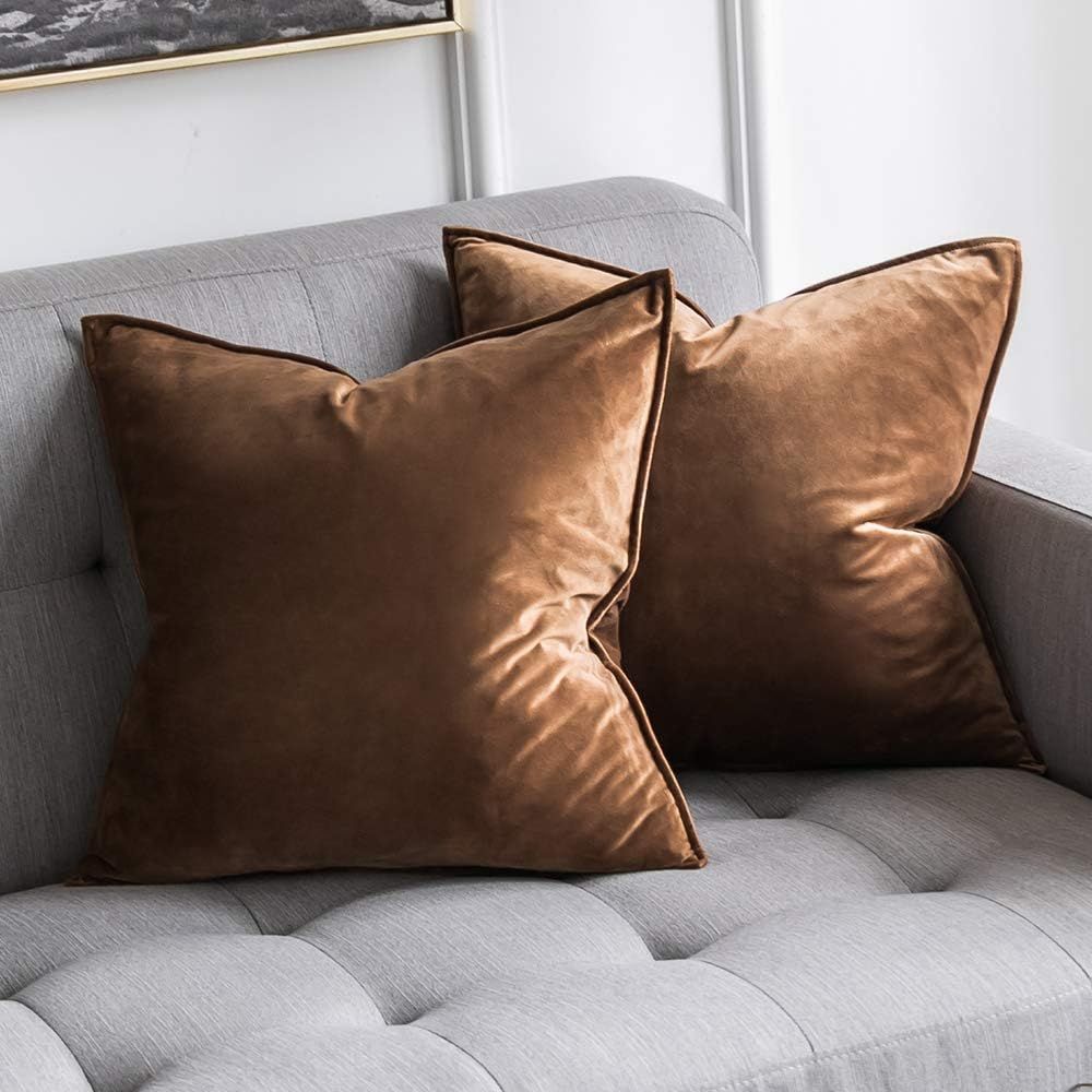 Chocolate Velvet Square Throw Pillow Covers, 18x18 Inch, Set of 2