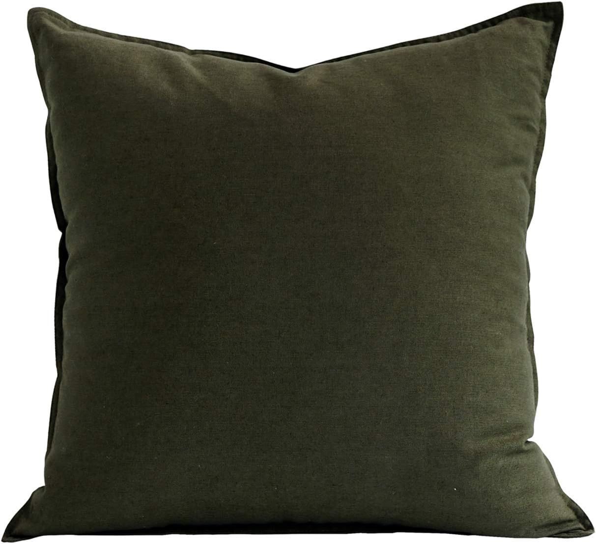 Olive Green 24" Cotton Linen Decorative Throw Pillow Cover