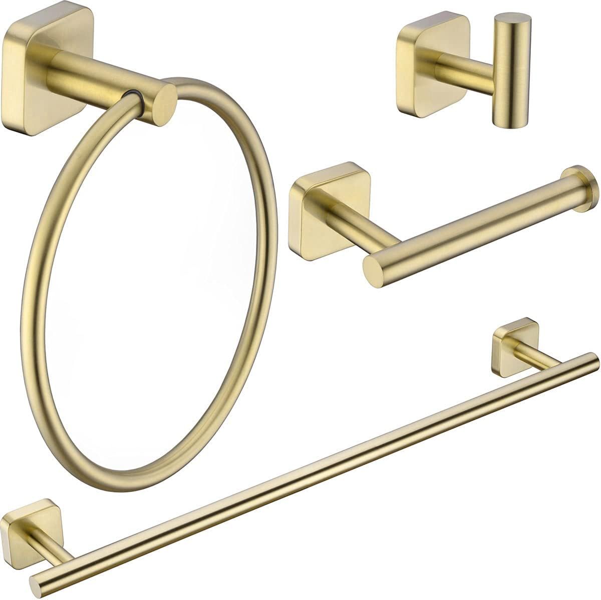 Brushed Gold Stainless Steel 4-Piece Bathroom Hardware Set