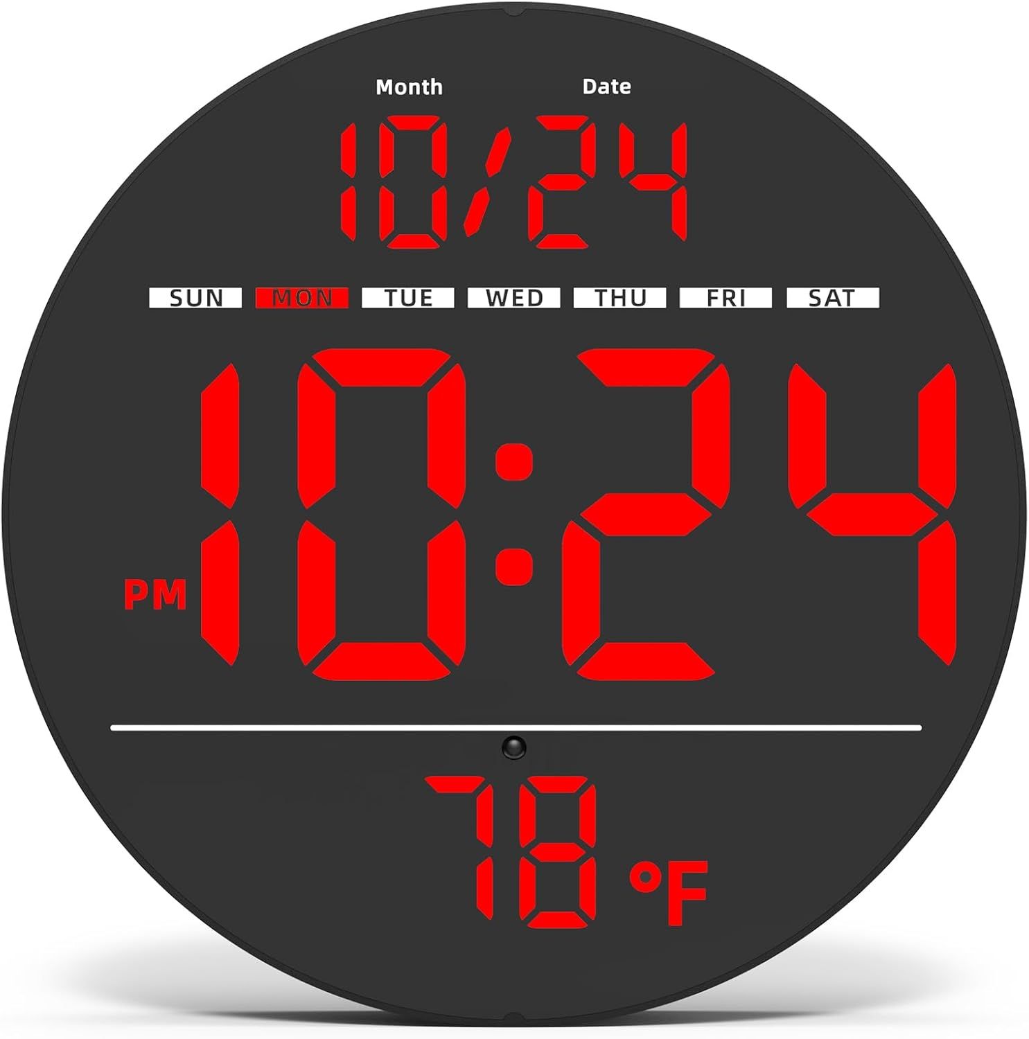 Large Black LED Digital Wall Clock with Temperature Display