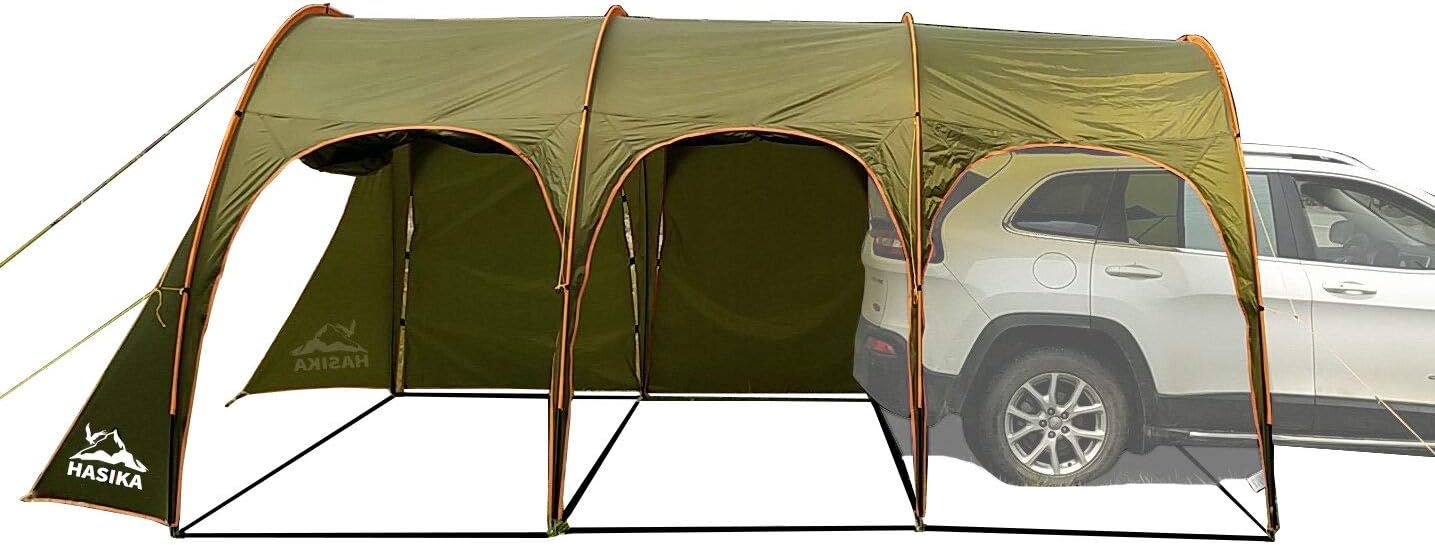 Dark Green Polyester Car Camping Awning Canopy for 8-10 Person