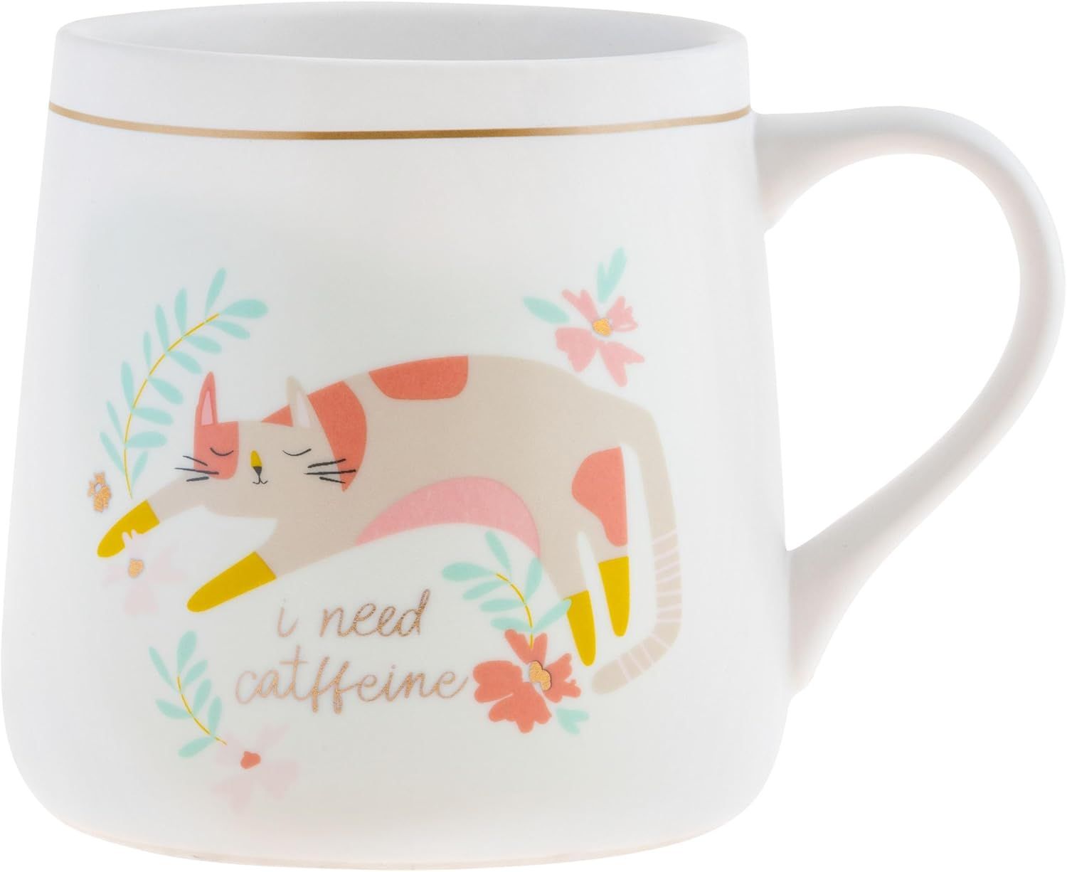 White Ceramic Cat Flora Mug, 18 oz