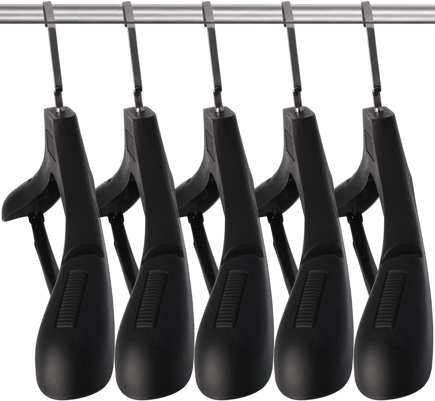 Black Extra Wide Plastic Suit Hangers with Swivel Hooks, Pack of 15