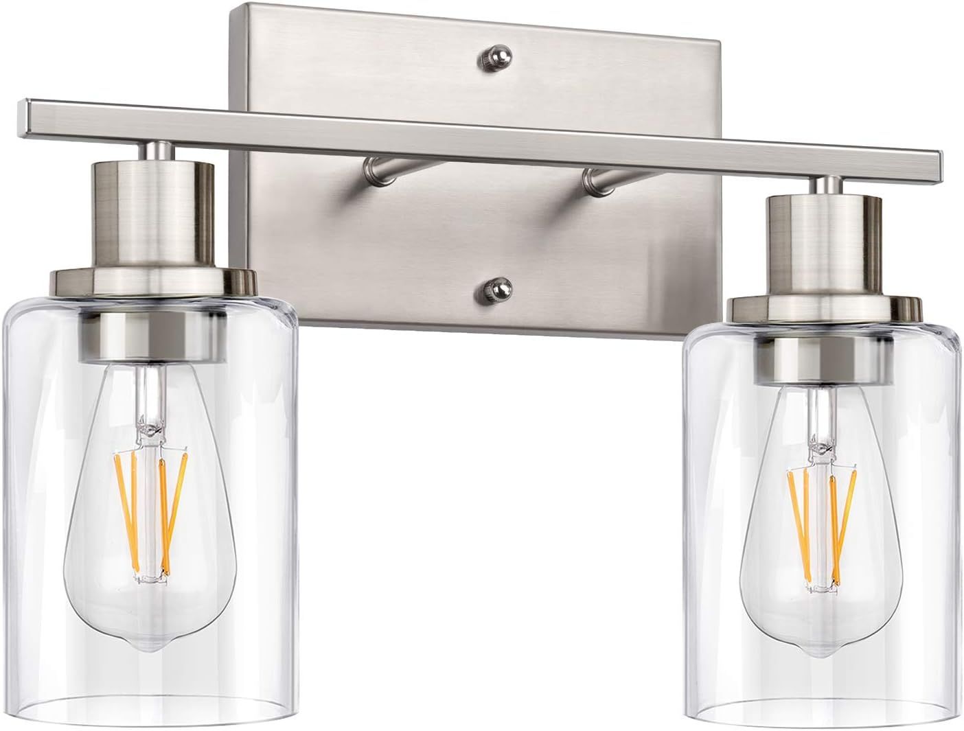 Brushed Nickel 2-Light Vanity Sconce with Clear Glass Shades