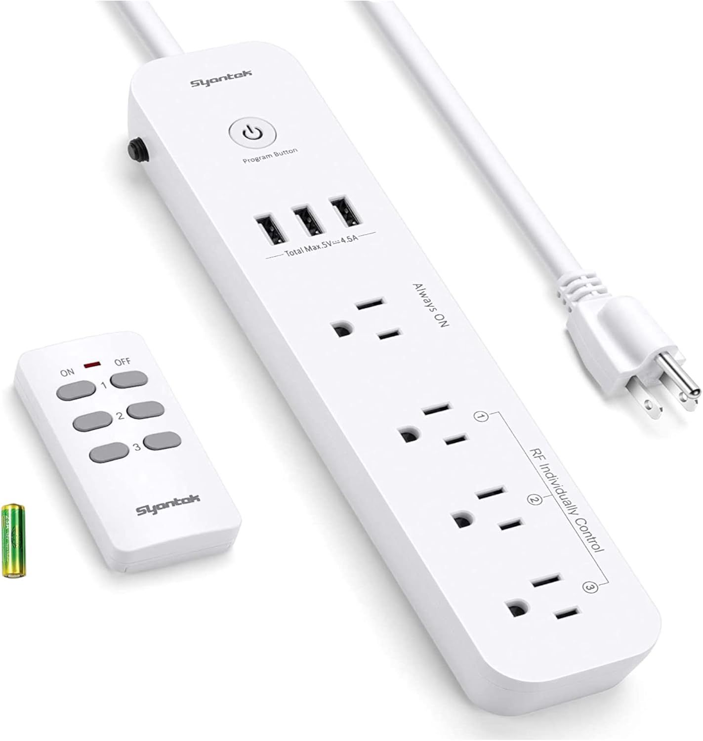 White Remote Control Power Strip with USB Ports and RF Outlets