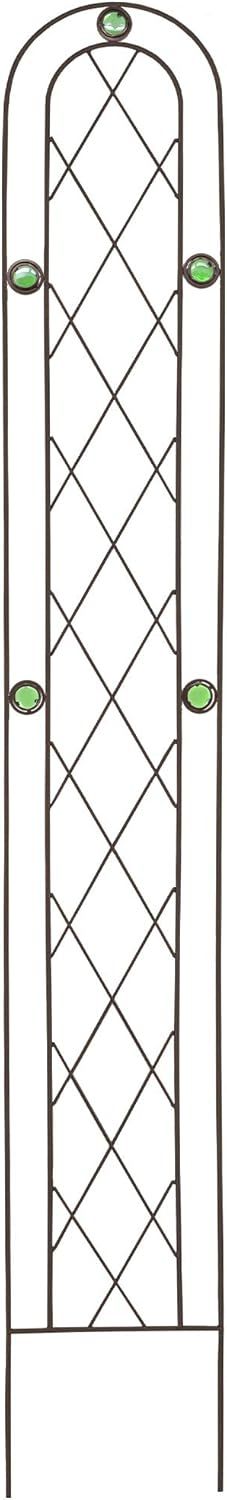 Bronze Arched Iron Garden Trellis with Green Accents