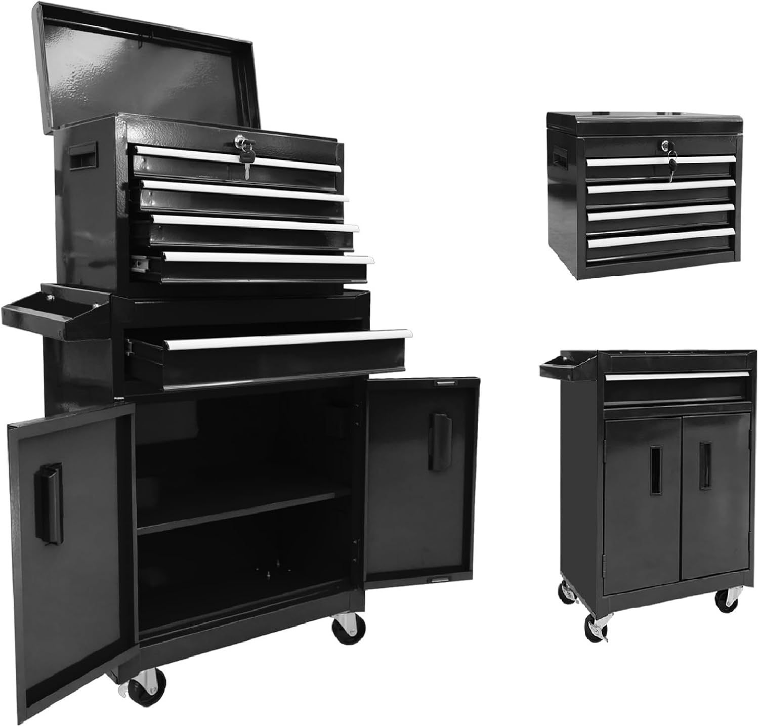 Black 5-Drawer Rolling Steel Tool Chest with Lockable Cabinet