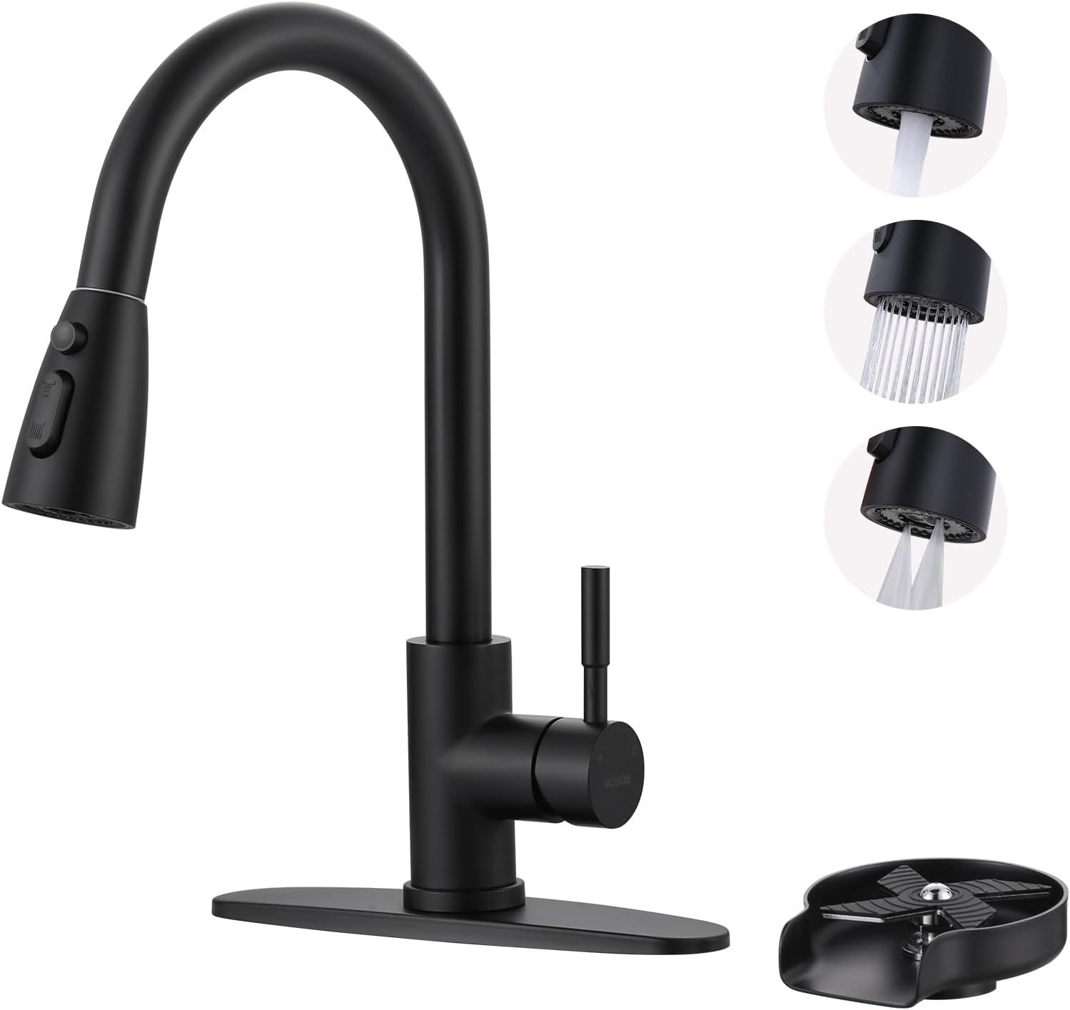 Matte Black Stainless Steel Pull Down Kitchen Faucet with Glass Rinser