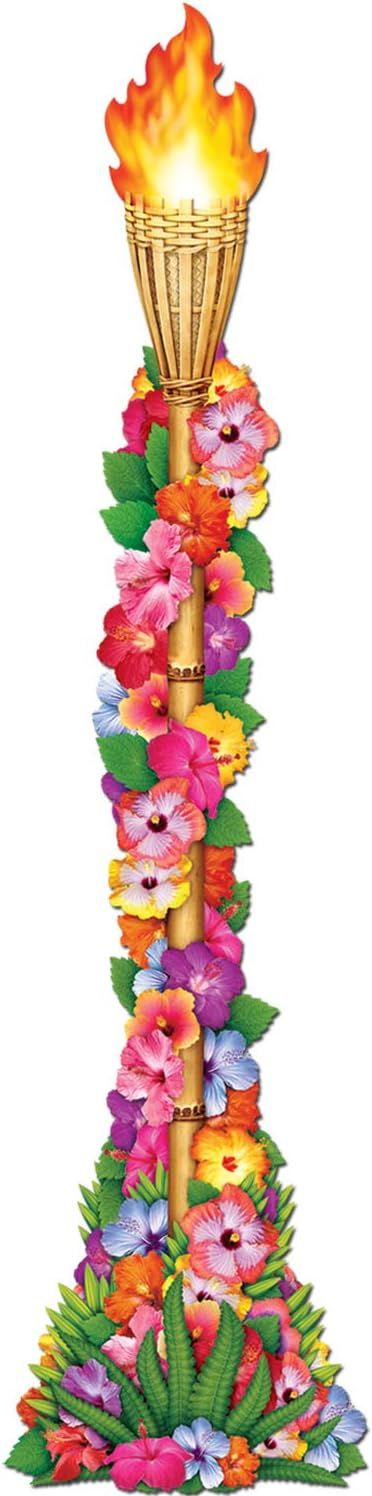 Colorful Floral Tiki Torch Cardstock Cutout, 4 Feet Tall