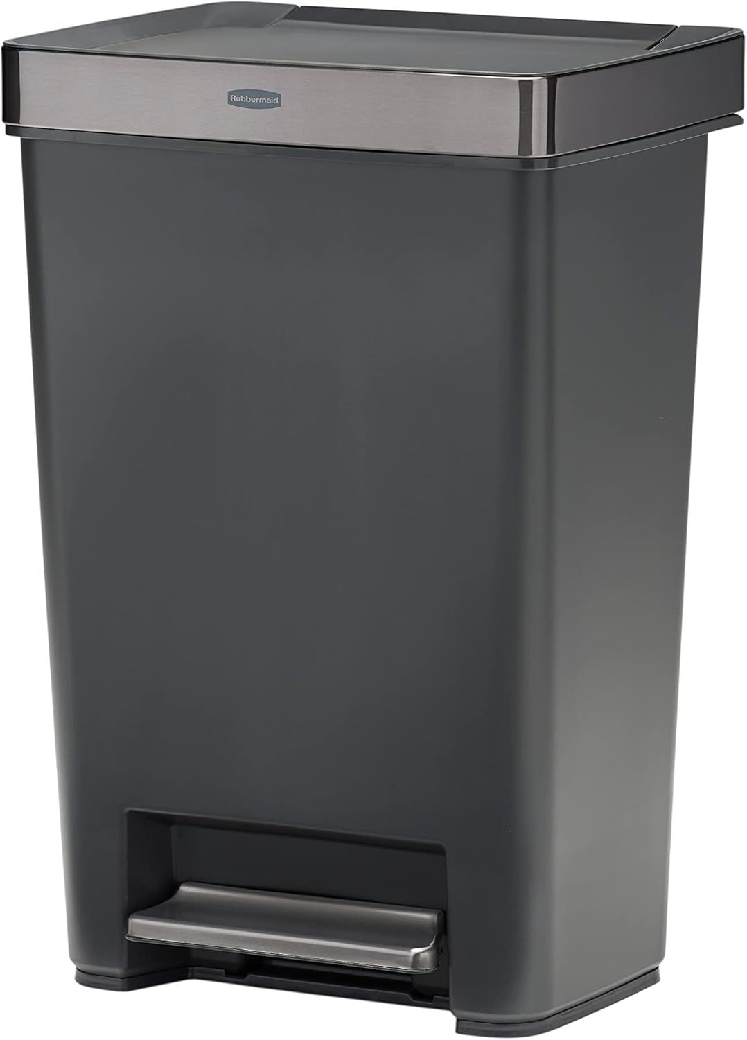 Charcoal Stainless Steel Rectangular Kitchen Trash Can with Pedal, 13 Gallon