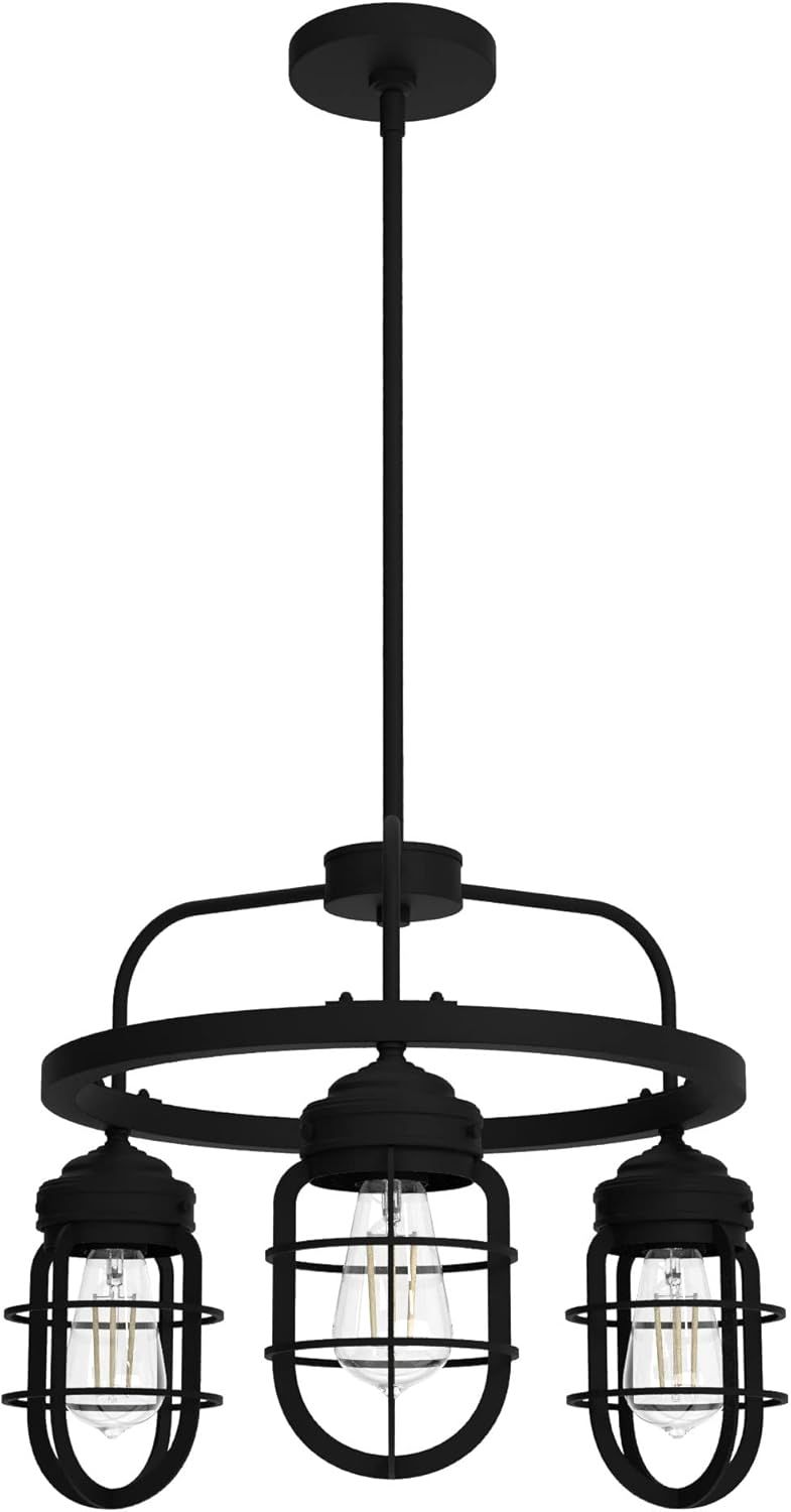 Black Iron Cage 3-Light Chandelier, 20.5"