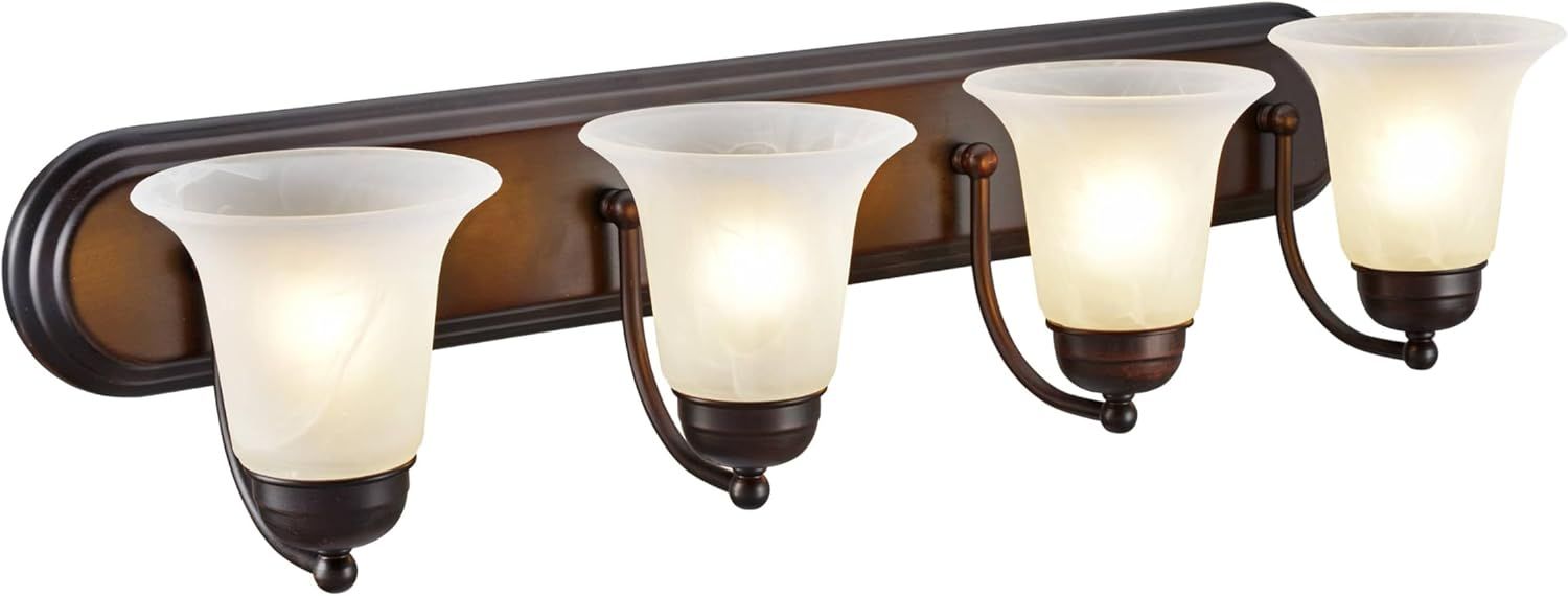 Oil Rubbed Bronze 4-Light Vanity Fixture with Alabaster Glass Shades