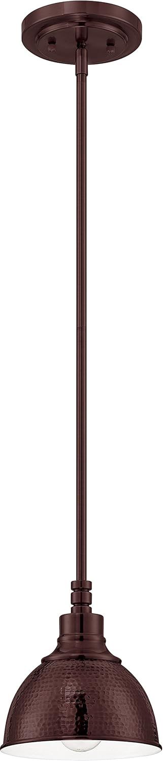 Aged Bronze Mini Pendant Light with Hammered Metal Shade
