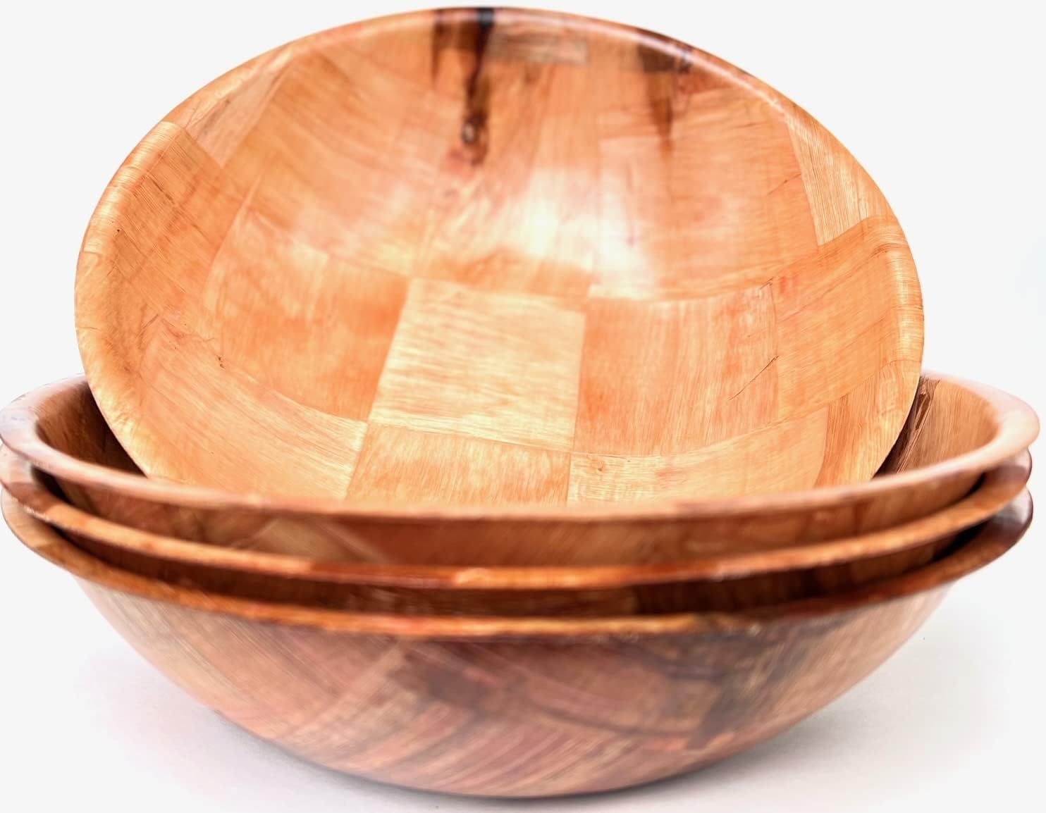 10" Brown Woven Wood Snack and Salad Bowl Set of 4