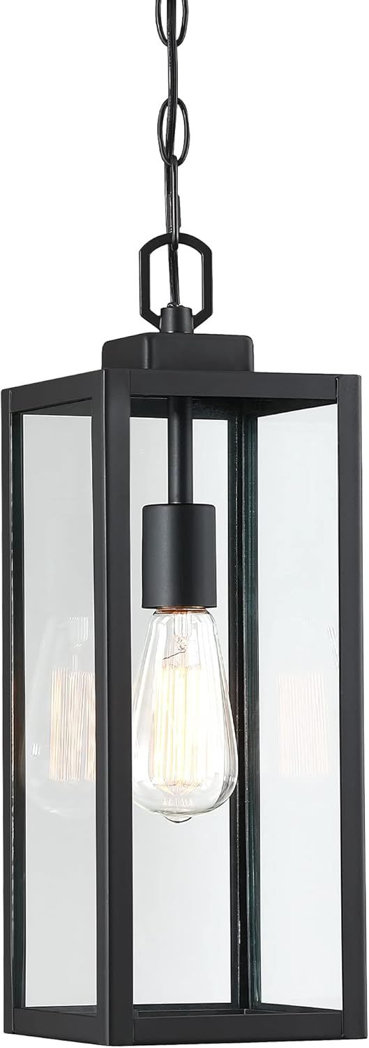 Matte Black Outdoor Hanging Lantern with Clear Glass Shade