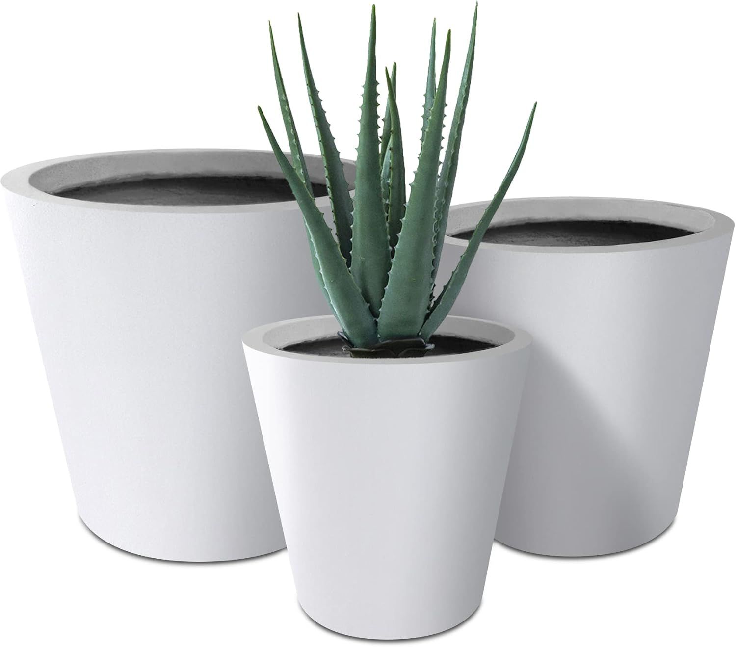 Elegant Pure White 18'' Lightweight Concrete Modern Round Planter