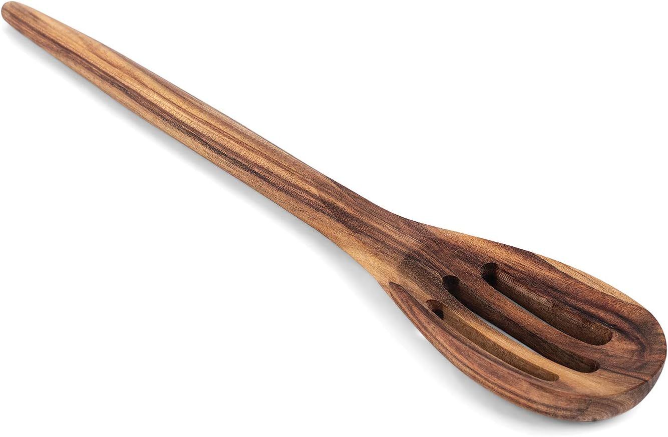 12" Natural Acacia Wood Slotted Mixing Spoon