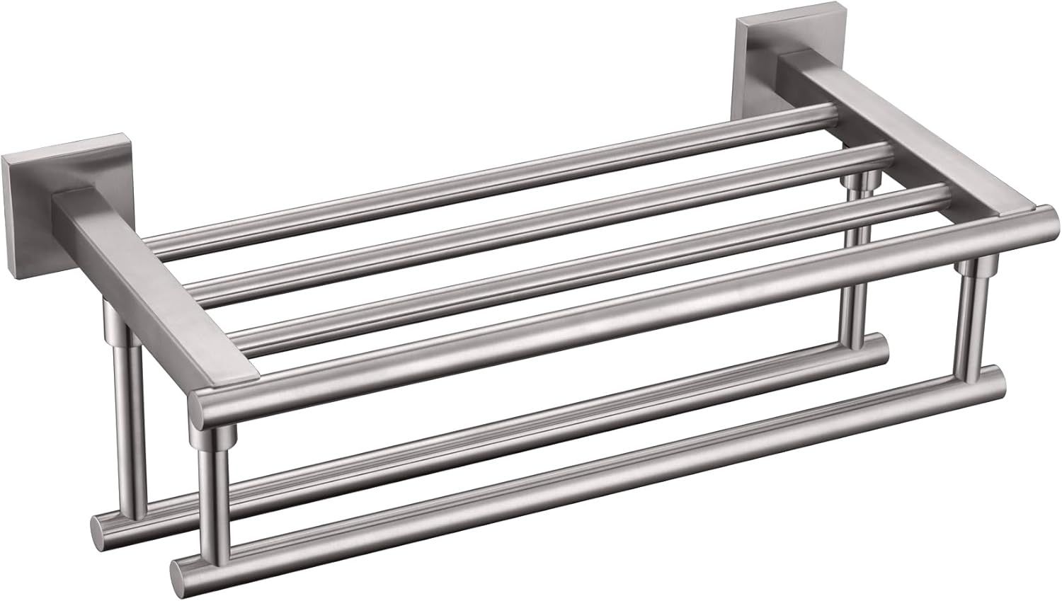 16-Inch Brushed Nickel Double Towel Bar with Shelf