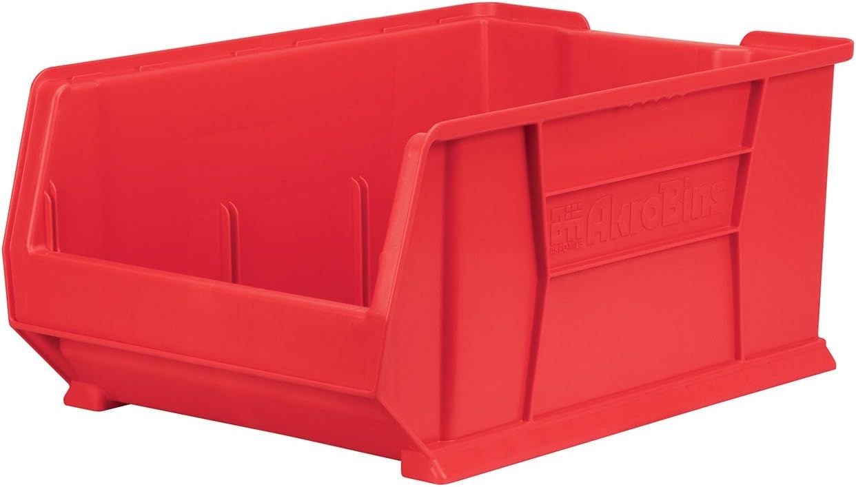 Red Plastic Stackable Storage Bin, 24-Inch