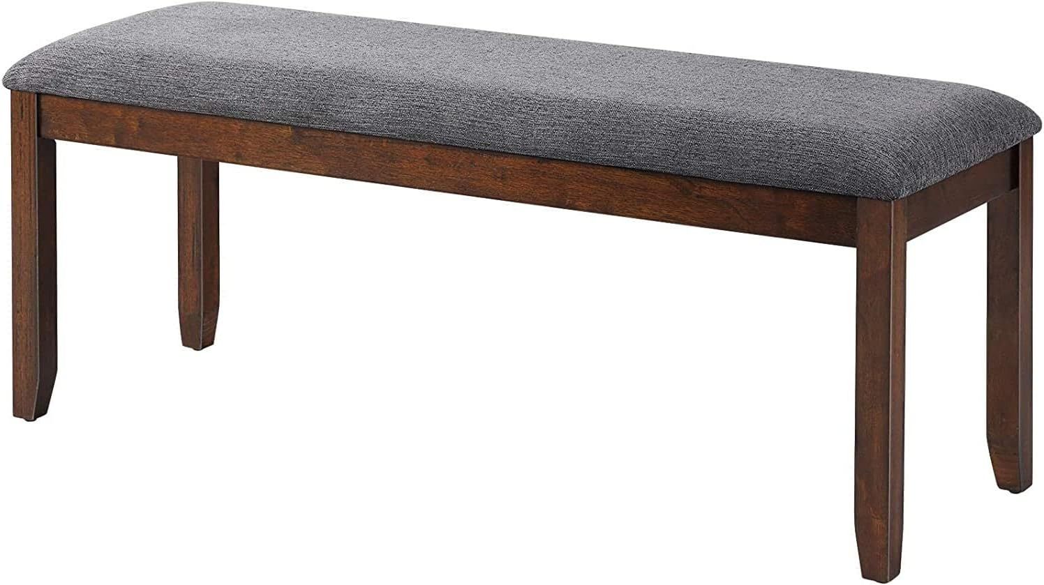 Dark Gray Upholstered Linen Bench with Rubberwood Legs