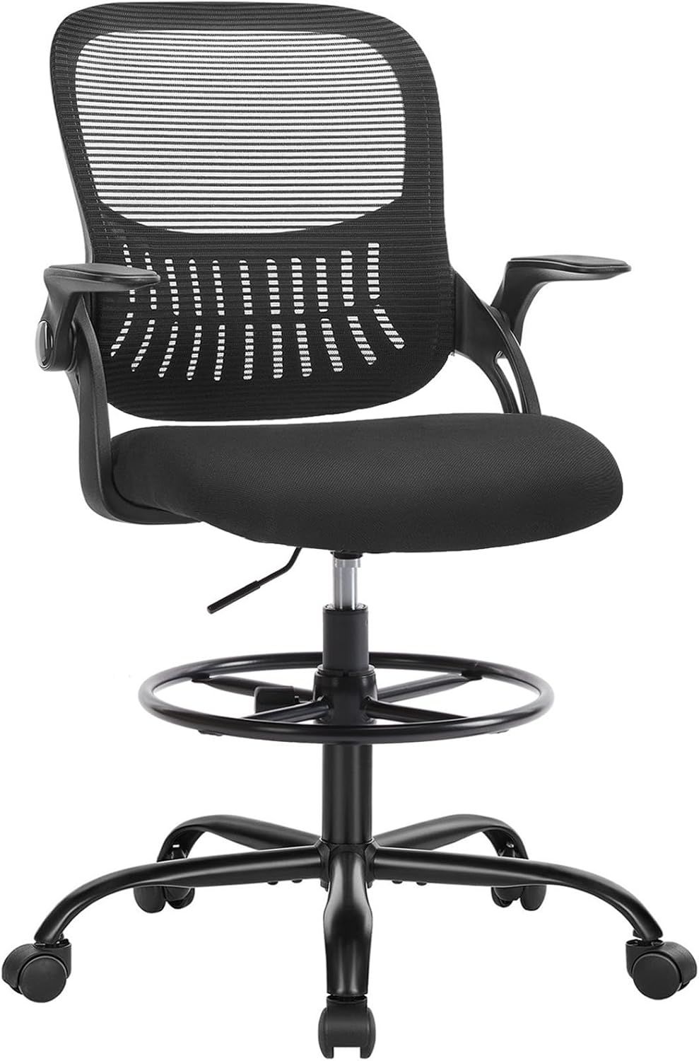 Black Mesh Adjustable Office Drafting Chair with Arms