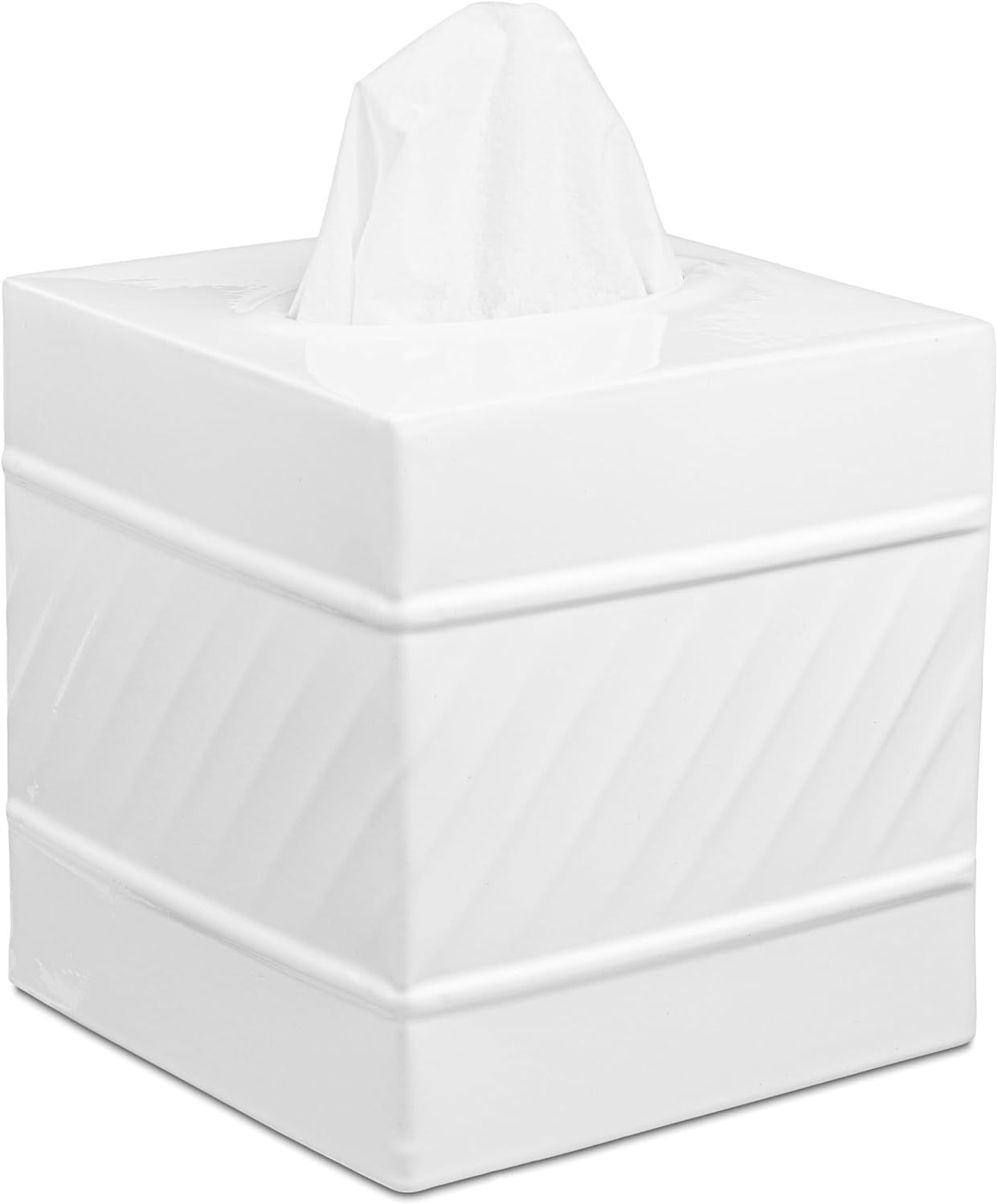 White Wave Embossed Metal Square Tissue Box Cover