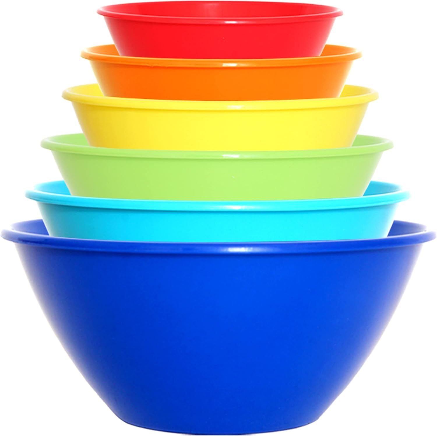 Rainbow Colors 6-Piece Reusable Plastic Mixing and Serving Bowls Set