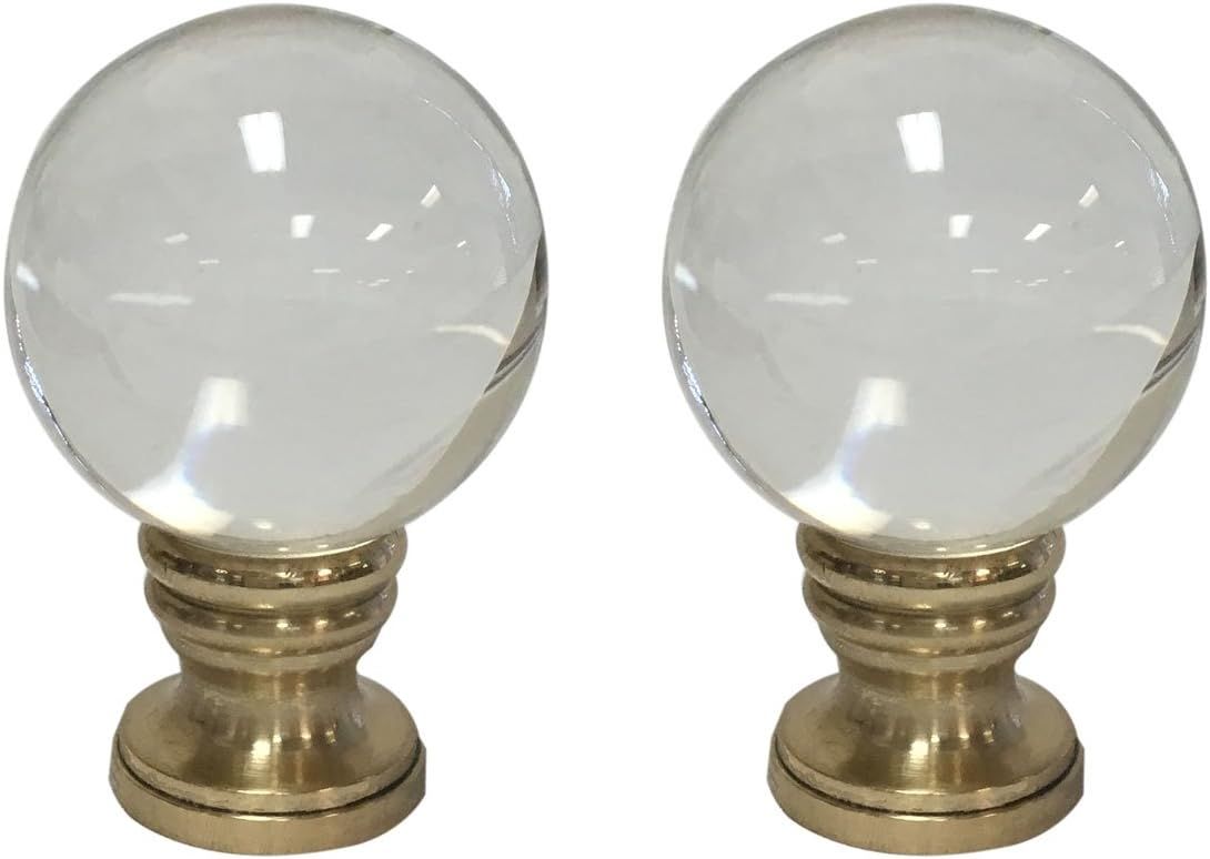 Medium Clear Crystal Ball Lamp Finial with Polished Brass Base